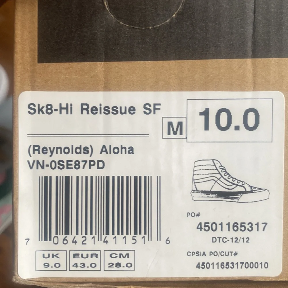 Vans Dane Reynolds Aloha Sk8-Hi men’s 10 New with original box $65 - Picture 9 of 11